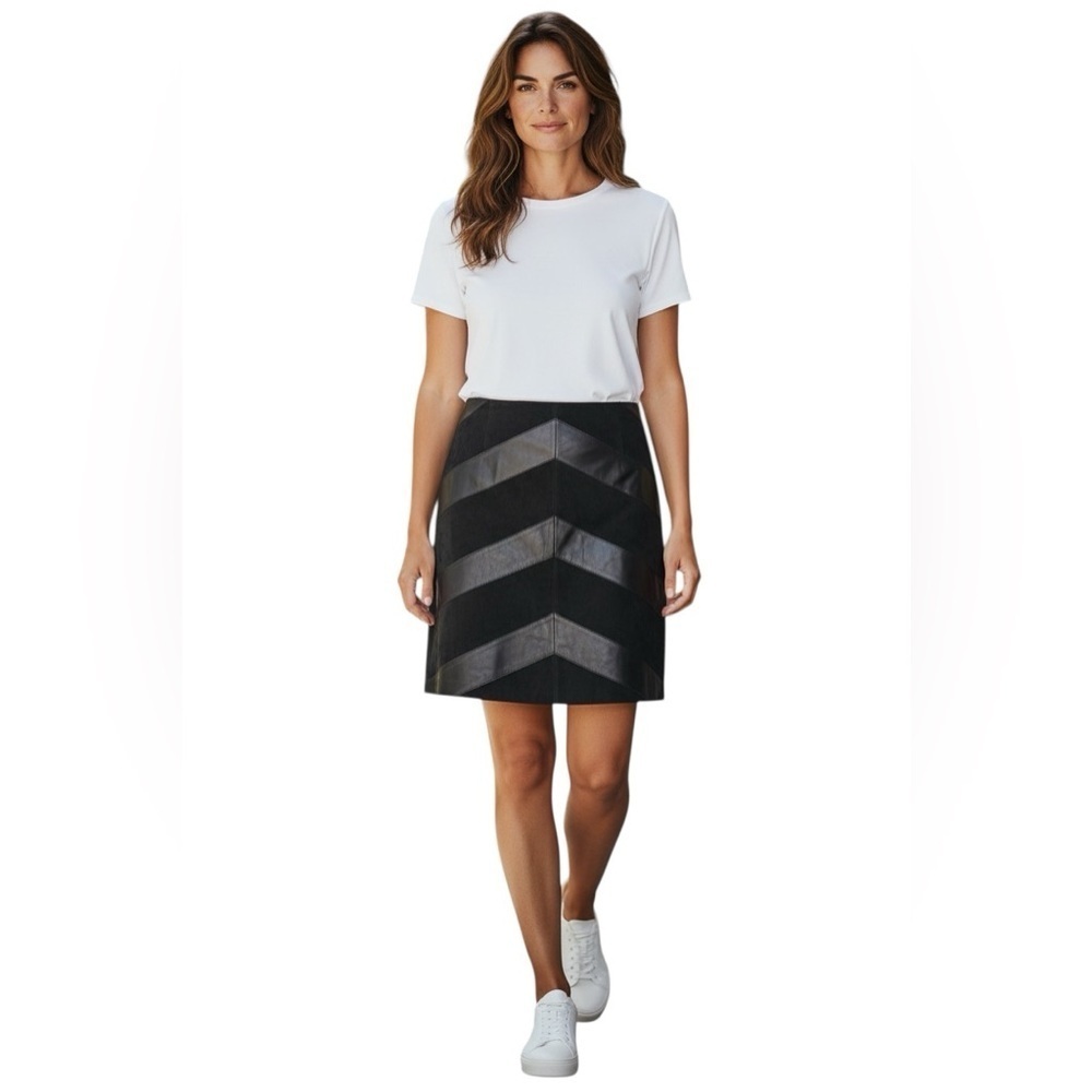 ALFANI Black 100% Leather Chevron Skirt – Size 16 NWT